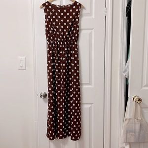 Brown long polka dot dress